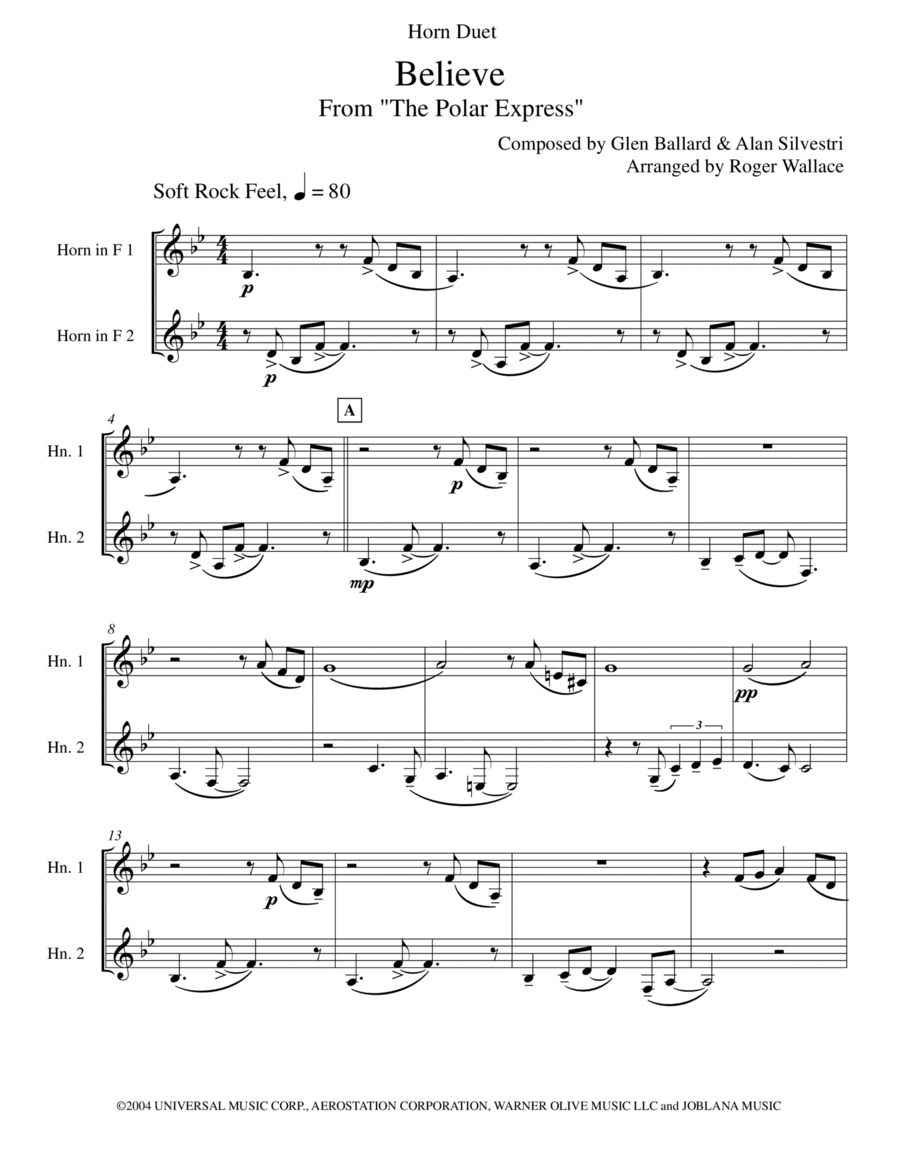 Believe Brass Duet scores gallery preview page 1