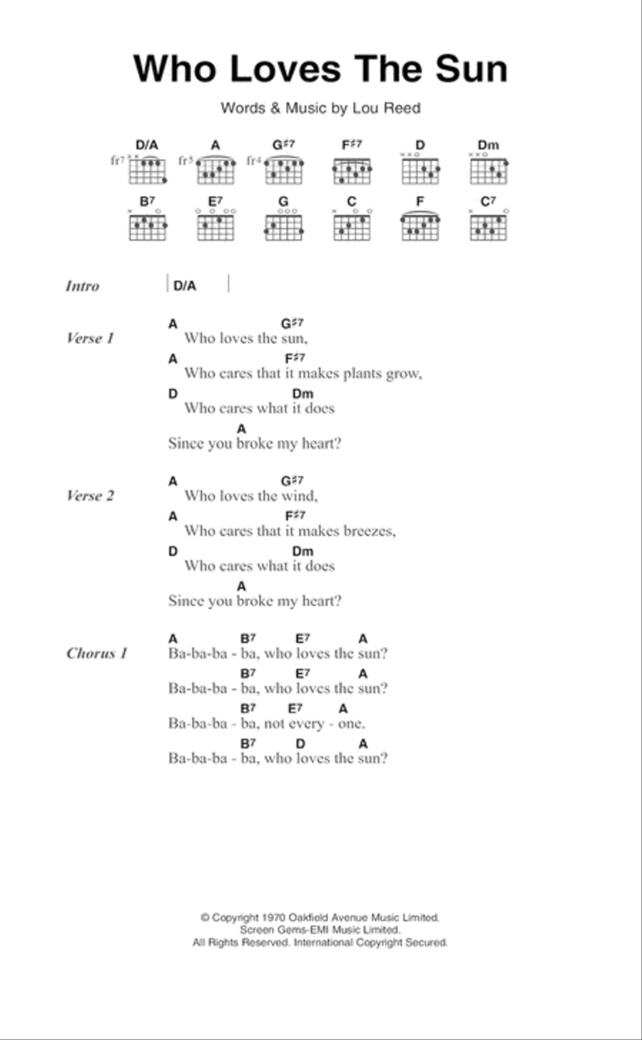 Who Loves The Sun Guitar scores gallery preview page 1