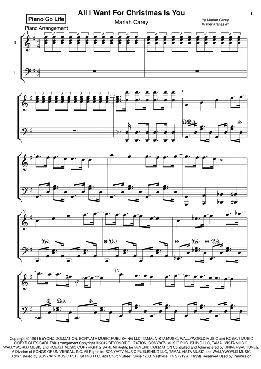 All I Want For Christmas Is You Piano Solo scores gallery preview page 1