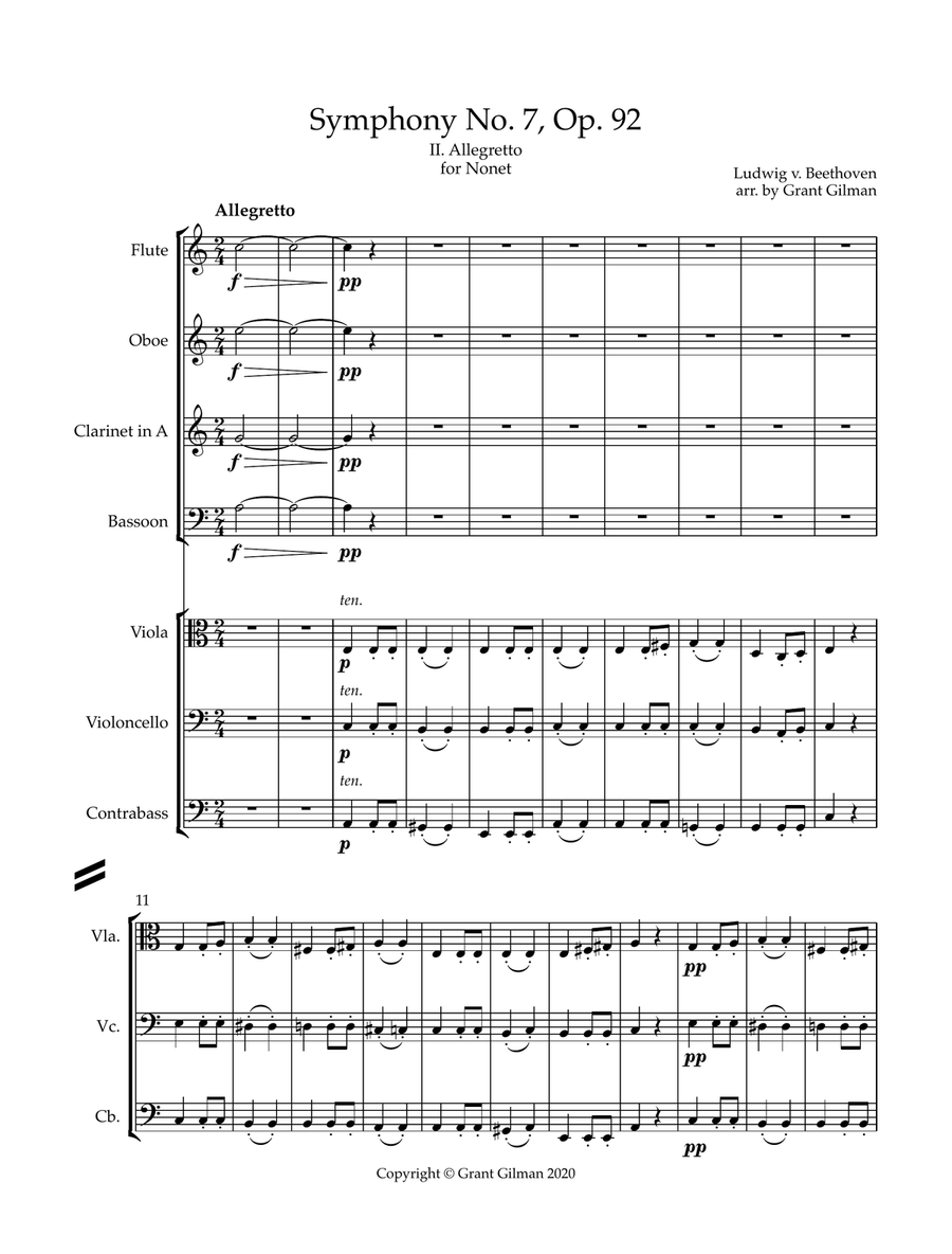 Beethoven Symphony No. 7, Movement 2 - Chamber Orchestra/Nonet Chamber Orchestra scores gallery preview page 1