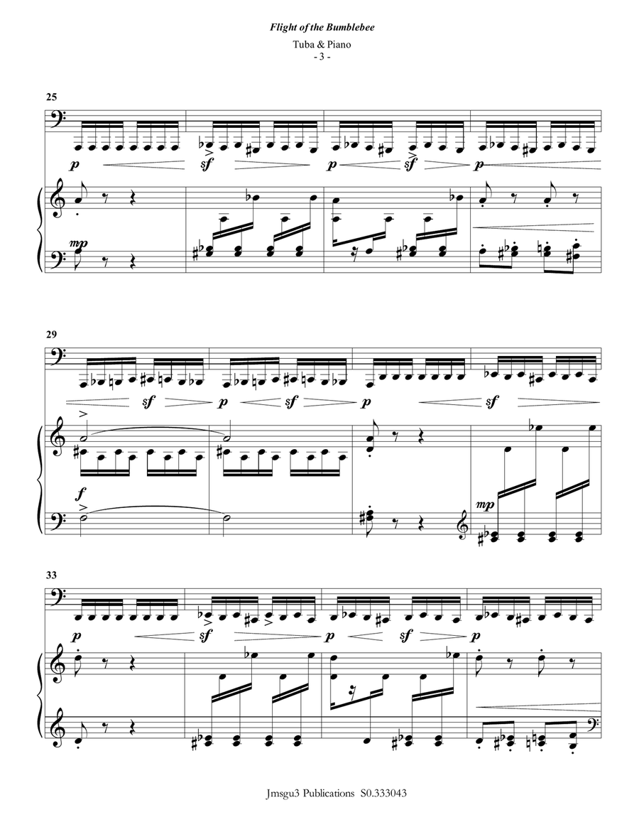 Korsakov: Flight of the Bumblebee for Tuba & Piano Tuba scores gallery preview page 3