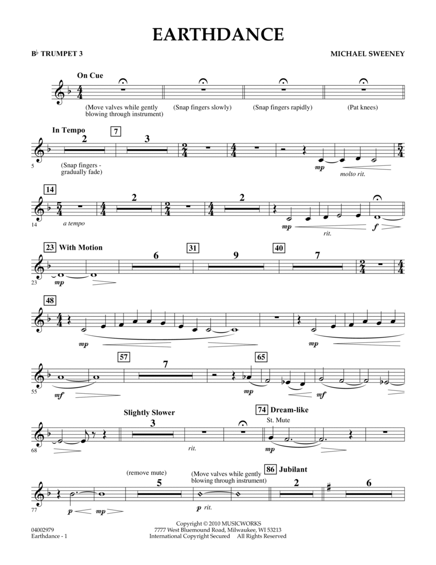 Earthdance - Bb Trumpet 3 Concert Band scores gallery preview page 1
