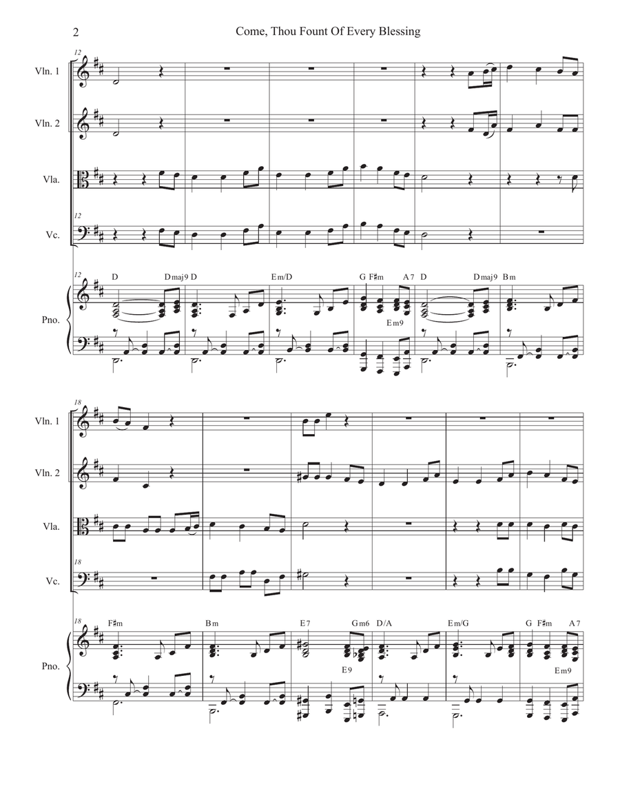 Come, Thou Fount Of Every Blessing (String Quartet and Piano) String Quartet scores gallery preview page 2