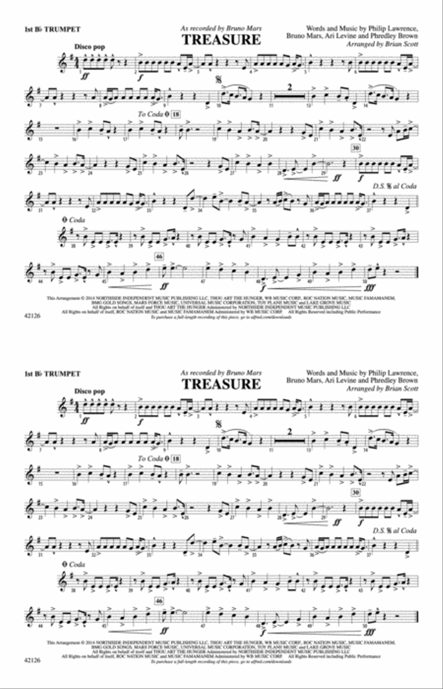 Treasure: 1st B-flat Trumpet Marching Band scores gallery preview page 1