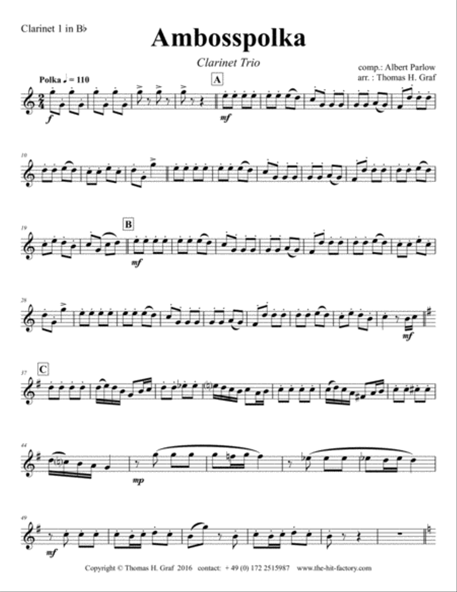 Amboss-Polka - German Polka - Oktoberfest - Clarinet Trio Clarinet Trio scores gallery preview page 3