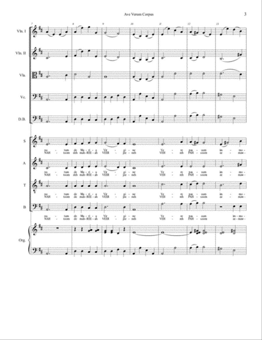 Ave Verum Corpus for String Orchestra, Choir and Organ 4-Part scores gallery preview page 3