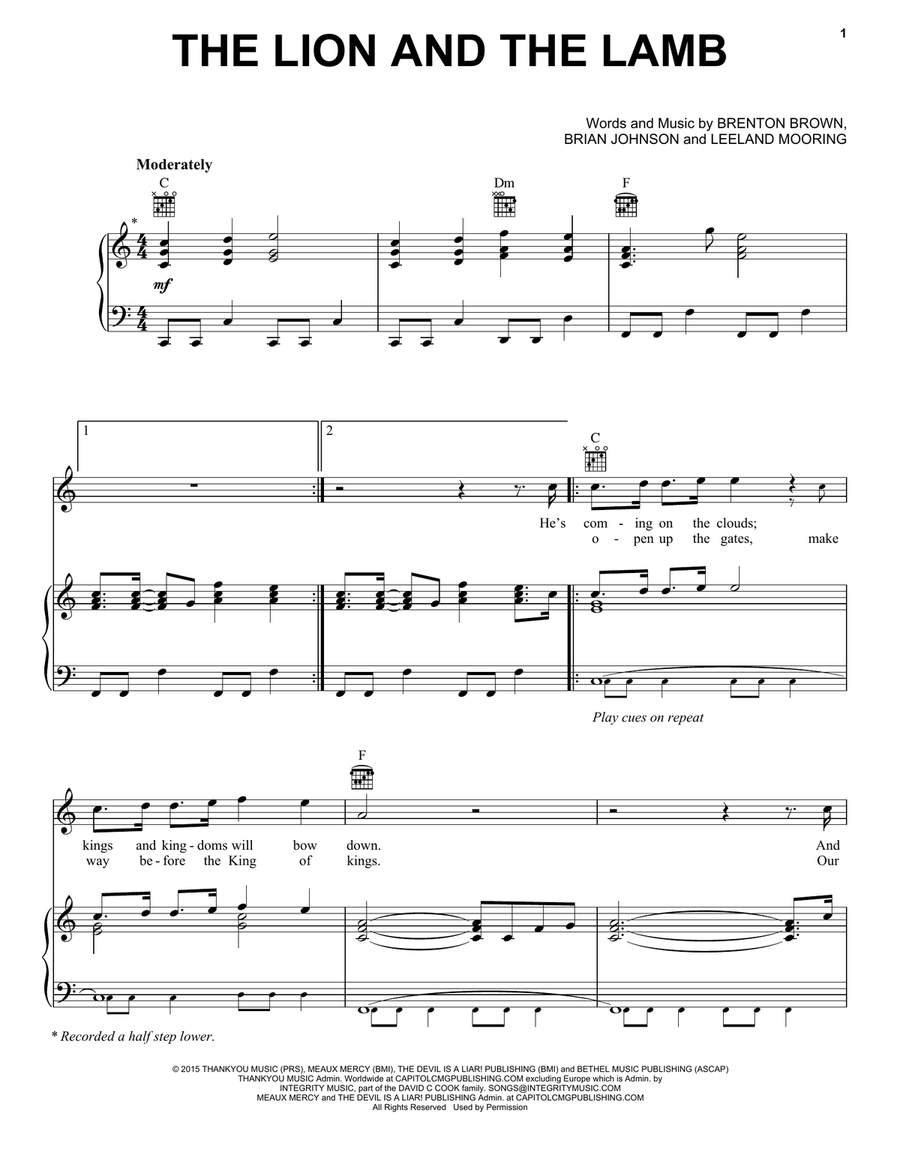 The Lion And The Lamb Piano, Vocal, Guitar scores gallery preview page 1