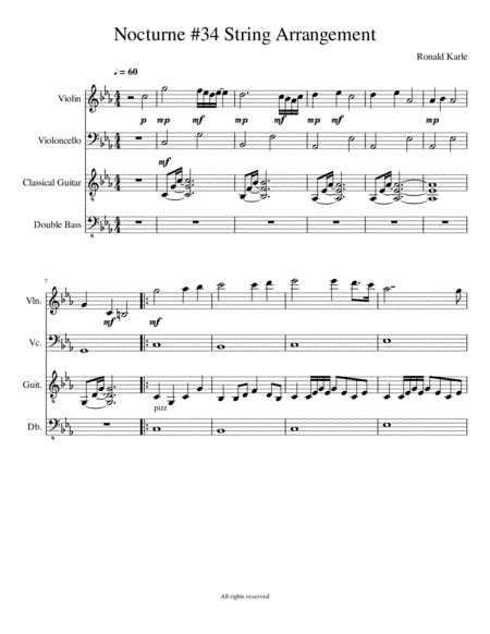 Nocturne #34 by: Ronald J. Karle Arrangement for Violin, Cello, Base, Guitar image number null