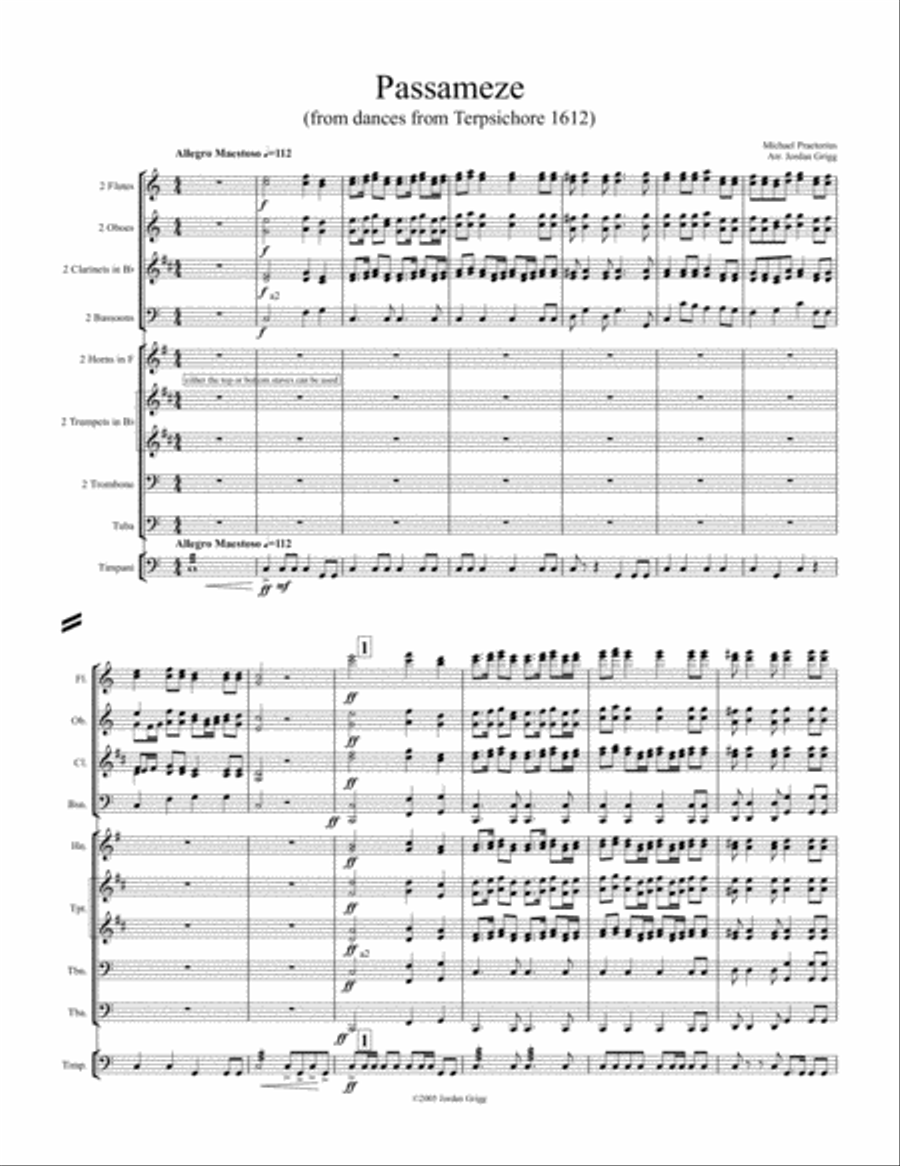 Passameze (from Terpsichore Dances 1612) Large Ensemble scores gallery preview page 1