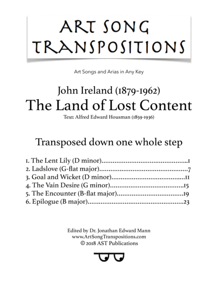 The Land of Lost Content (transposed down one whole step)