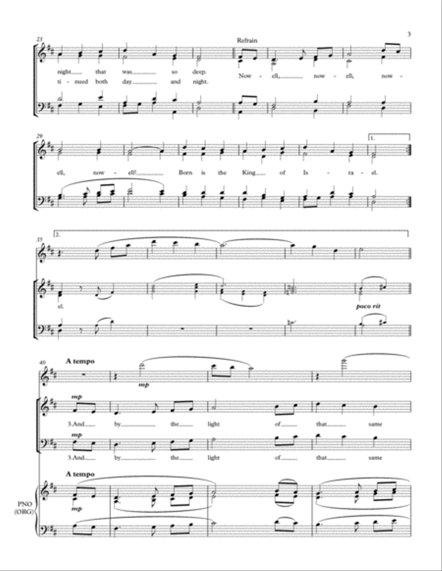 The First Nowell, for SATB/Congregation, Flute and Piano or Organ 4-Part scores gallery preview page 3