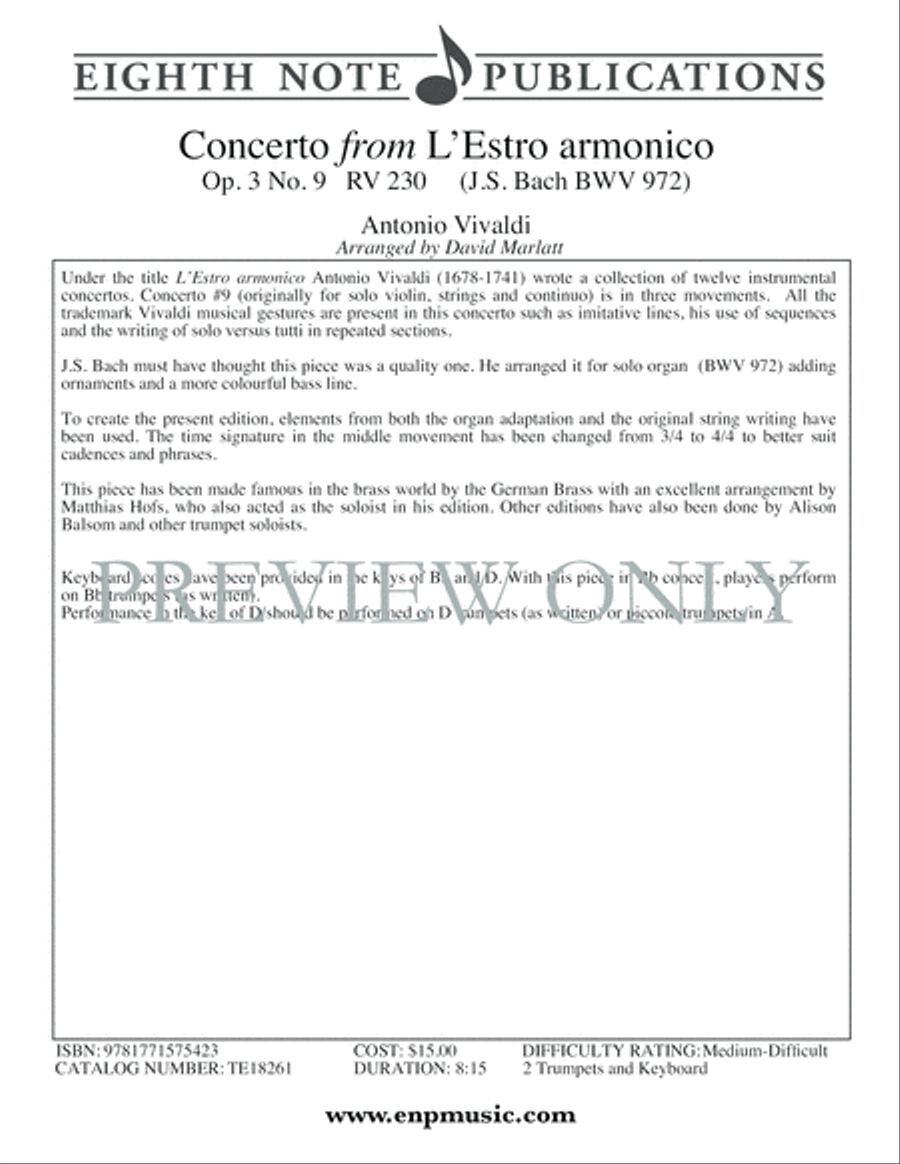 Concerto from L'Estro armonico, Op. 3, No. 9 Trumpet Duet scores gallery preview page 2