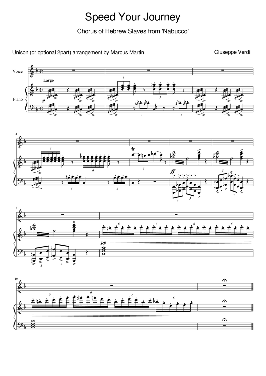 Speed Your Journey - Chorus of Hebrew Slaves (Unison or optional 2 part arrangement) SA scores gallery preview page 1