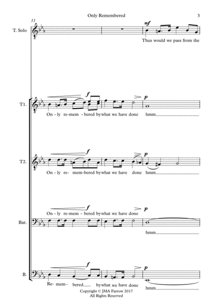 Only Remembered re-scored to TTBB with Tenor Solo