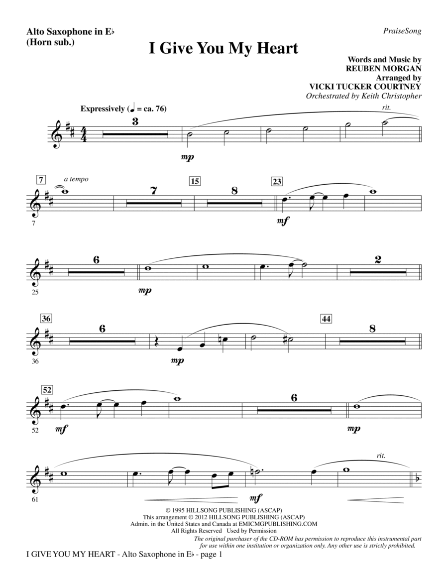 I Give You My Heart - Alto Sax (sub. Horn) Choir scores gallery preview page 1