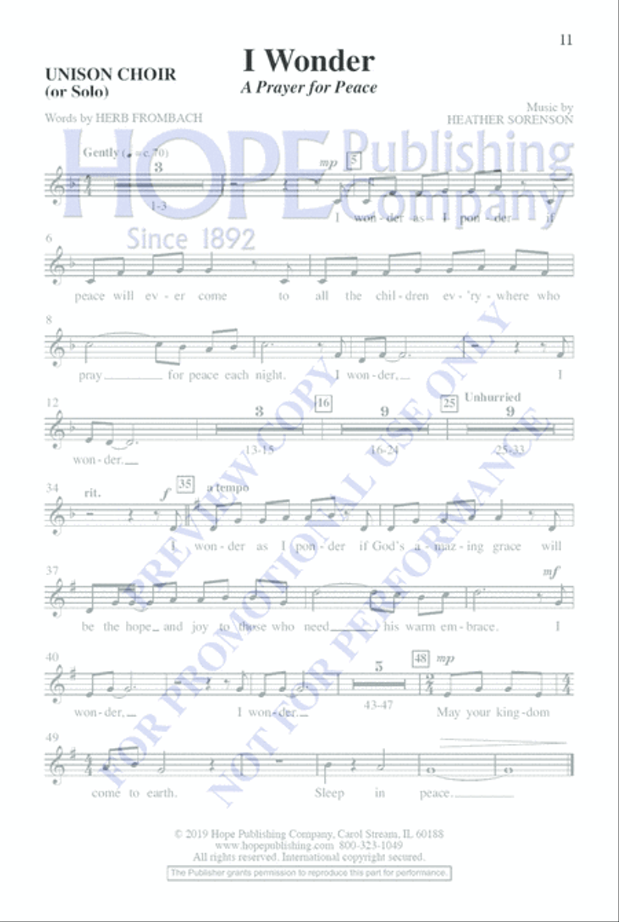 I Wonder Unison Choir scores gallery preview page 11