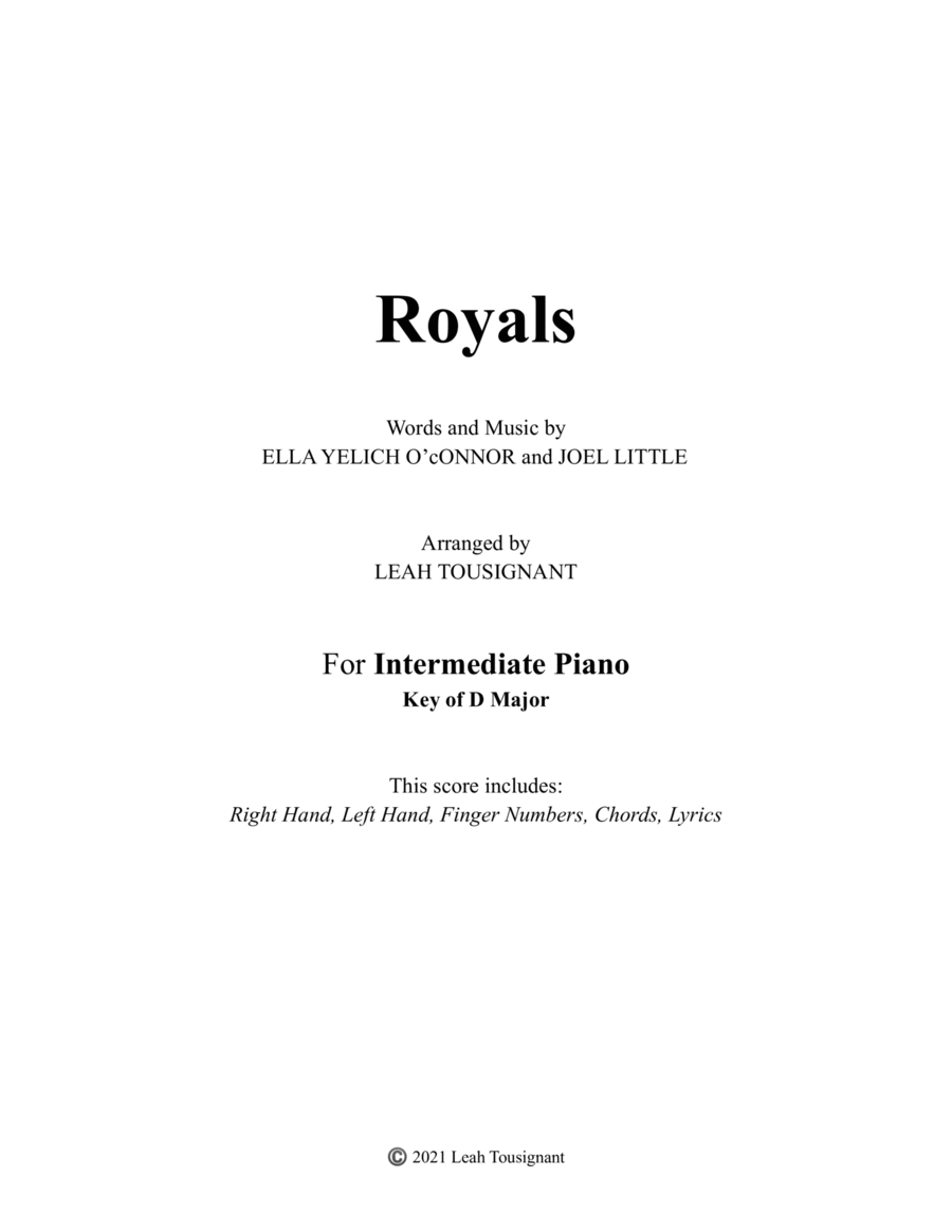 Royals Piano Solo scores gallery preview page 1