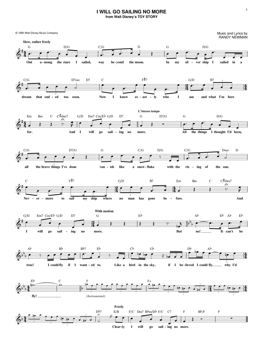 I Will Go Sailing No More (from Toy Story) Guitar scores gallery preview page 1