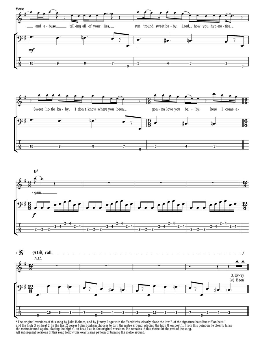 Dazed And Confused Bass Guitar Tablature scores gallery preview page 2