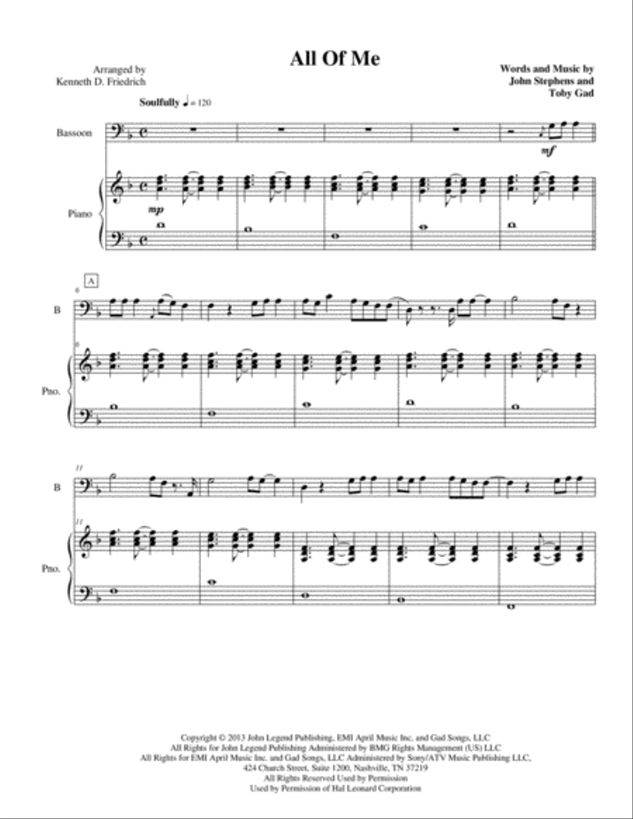 All Of Me Bassoon scores gallery preview page 1