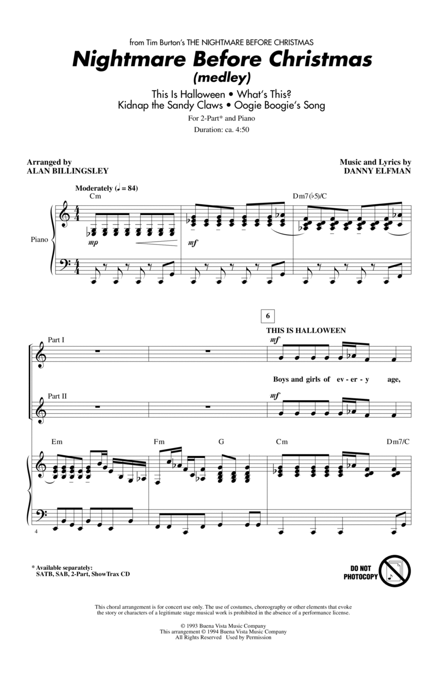 Nightmare Before Christmas (Medley) (arr. Alan Billingsley) 2-Part scores gallery preview page 1