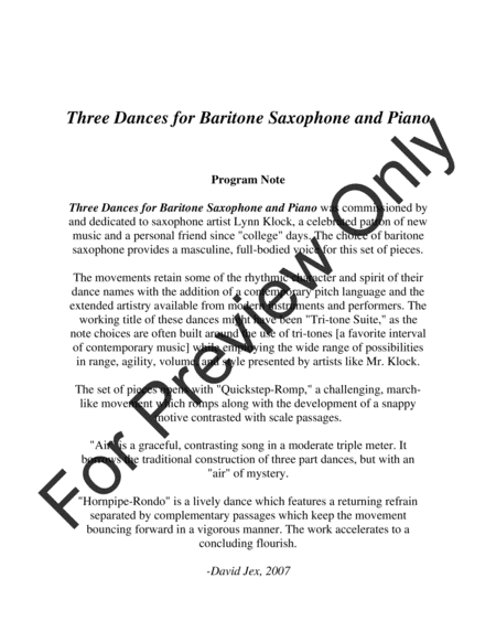 Three Dances For Baritone Saxophone and Piano