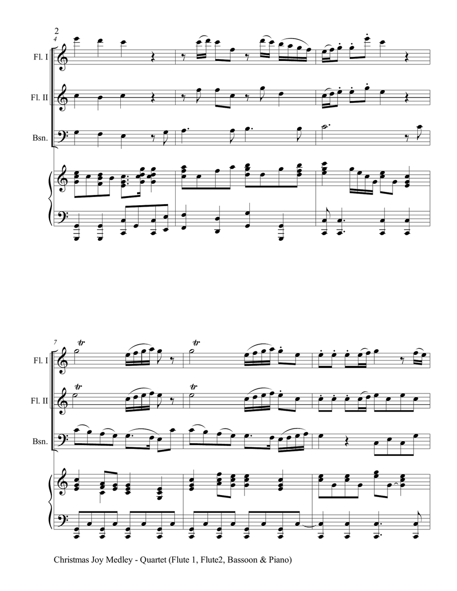CHRISTMAS JOY MEDLEY (Piano Quartet - Flute 1, Flute 2, Bassoon and Piano with Score & Parts) Small Ensemble scores gallery preview page 3