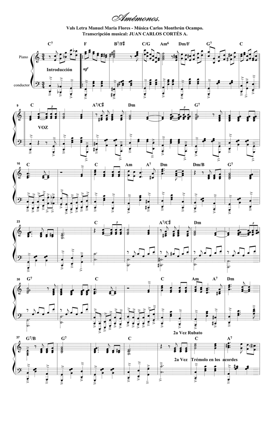 Amémonos. Vals por: Manuel María Flores y Antonio Tormo Piano Solo scores gallery preview page 1