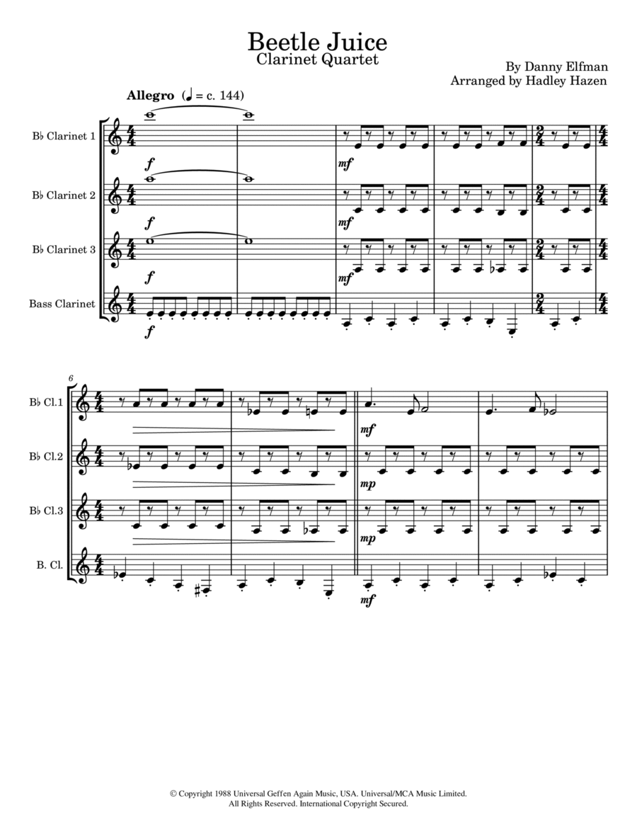 Beetlejuice (main Theme) Woodwind Quartet scores gallery preview page 1