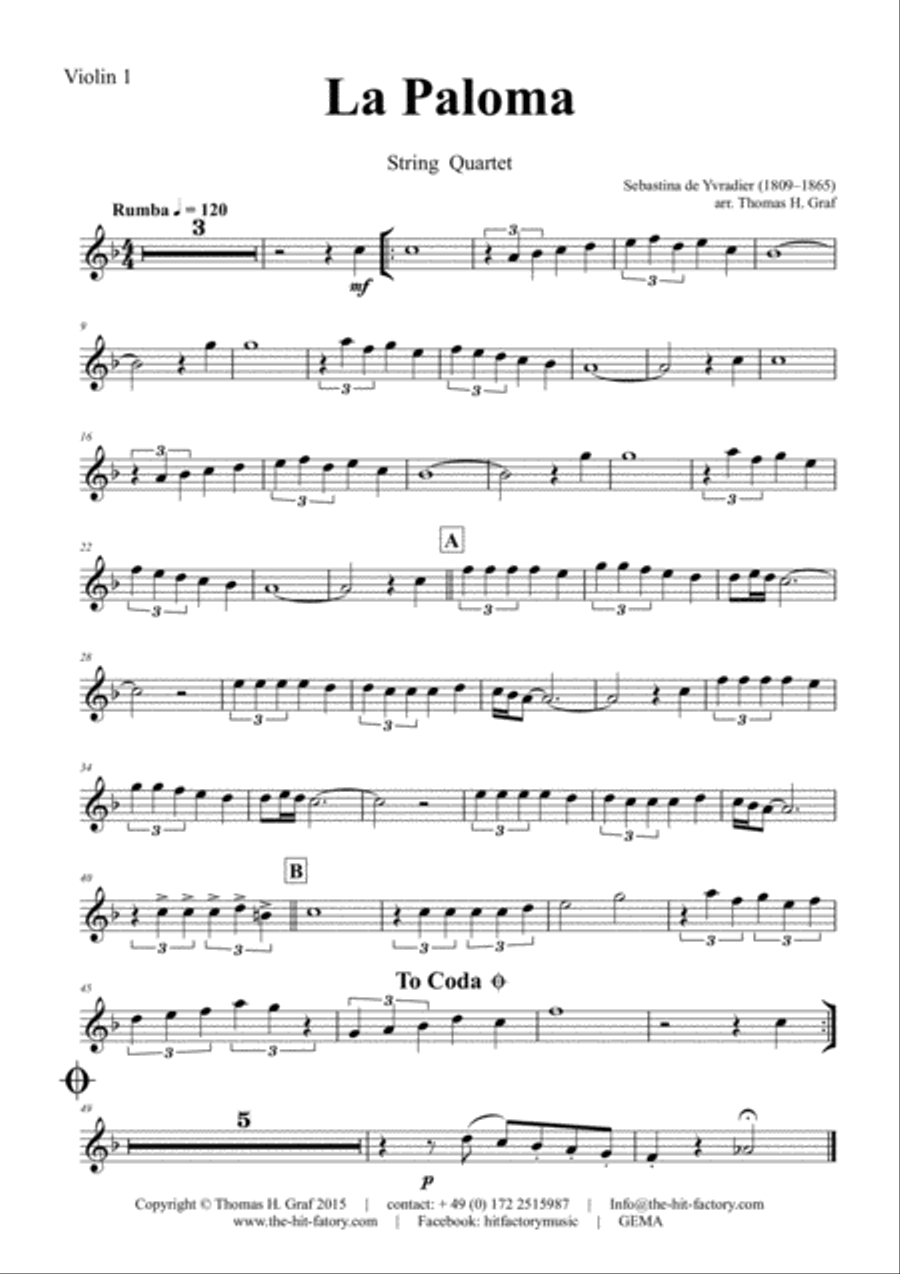 La Paloma - Spanish Habanera - String Quartet String Quartet scores gallery preview page 3