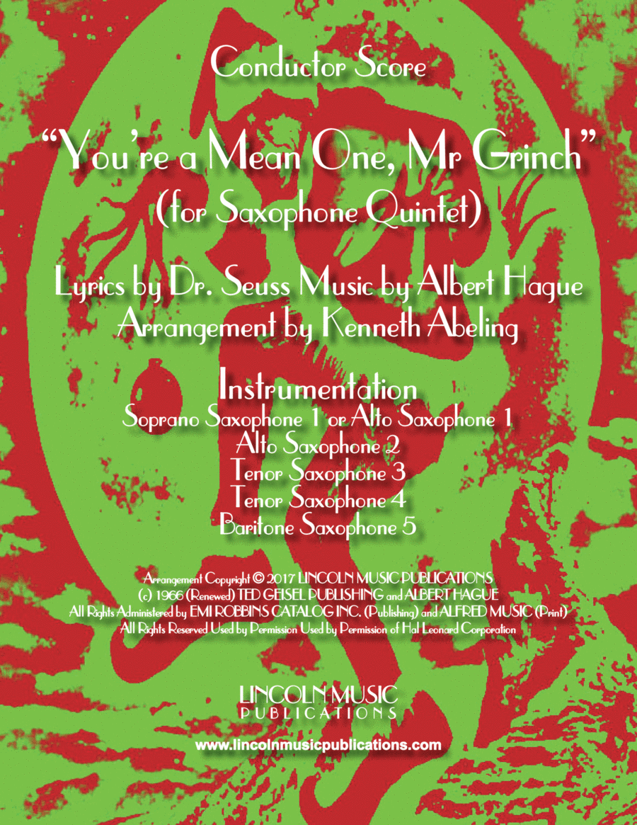 You're A Mean One, Mr. Grinch Saxophone Quintet scores gallery preview page 1