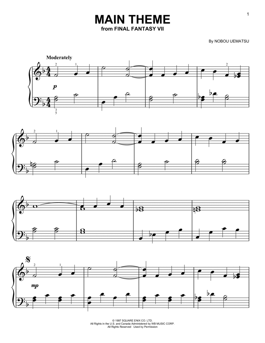 Main Theme (from Final Fantasy VII) Easy Piano scores gallery preview page 1