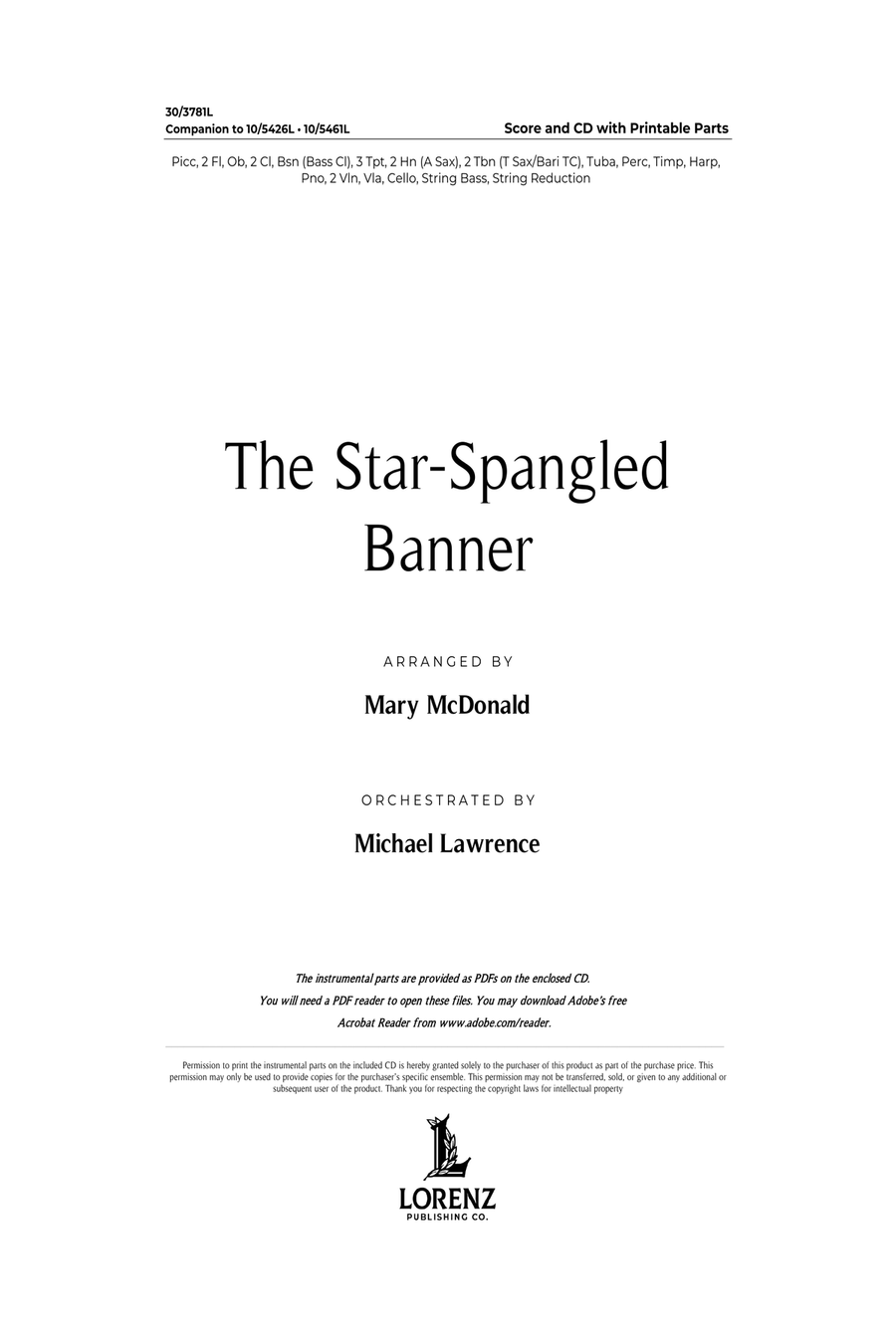 The Star-Spangled Banner - Orchestral Score and Parts (Digital Download) Full Orchestra scores gallery preview page 1