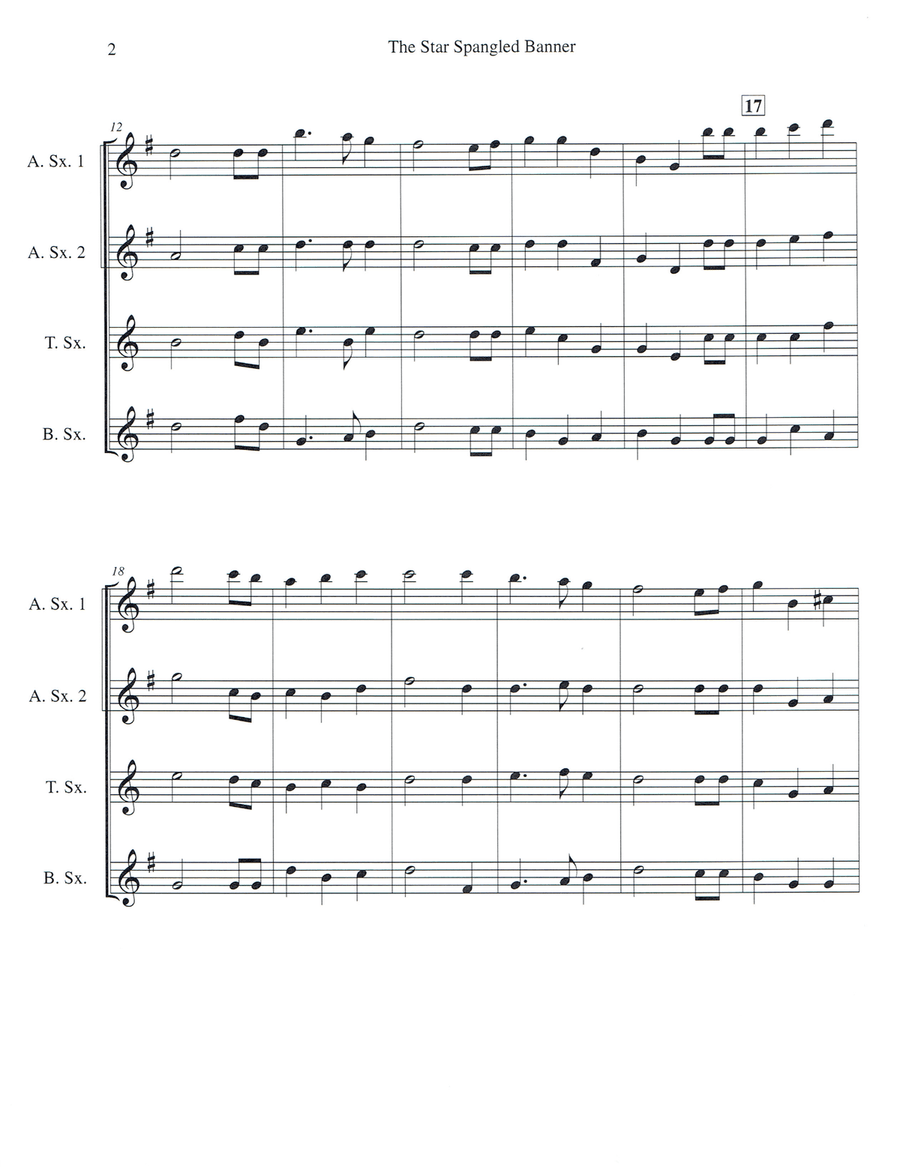 The Star Spangled Banner for Saxophone Quartet Saxophone Quartet scores gallery preview page 2