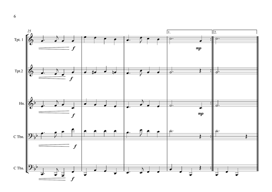Swedish National & Royal Anthems for Brass Quintet (World National Anthem Series Brass Quintet scores gallery preview page 6