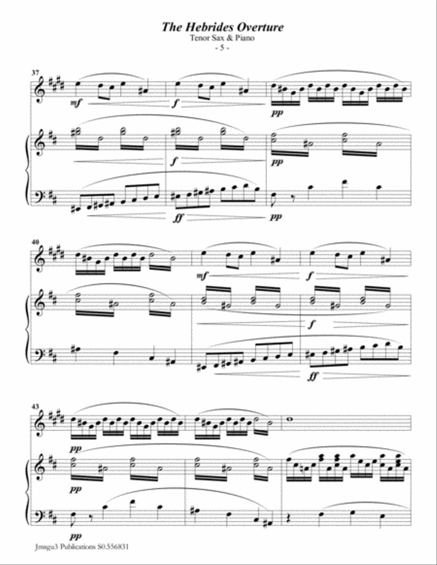 Mendelssohn: the Hebrides Overture for Tenor Sax & Piano Tenor Saxophone scores gallery preview page 5