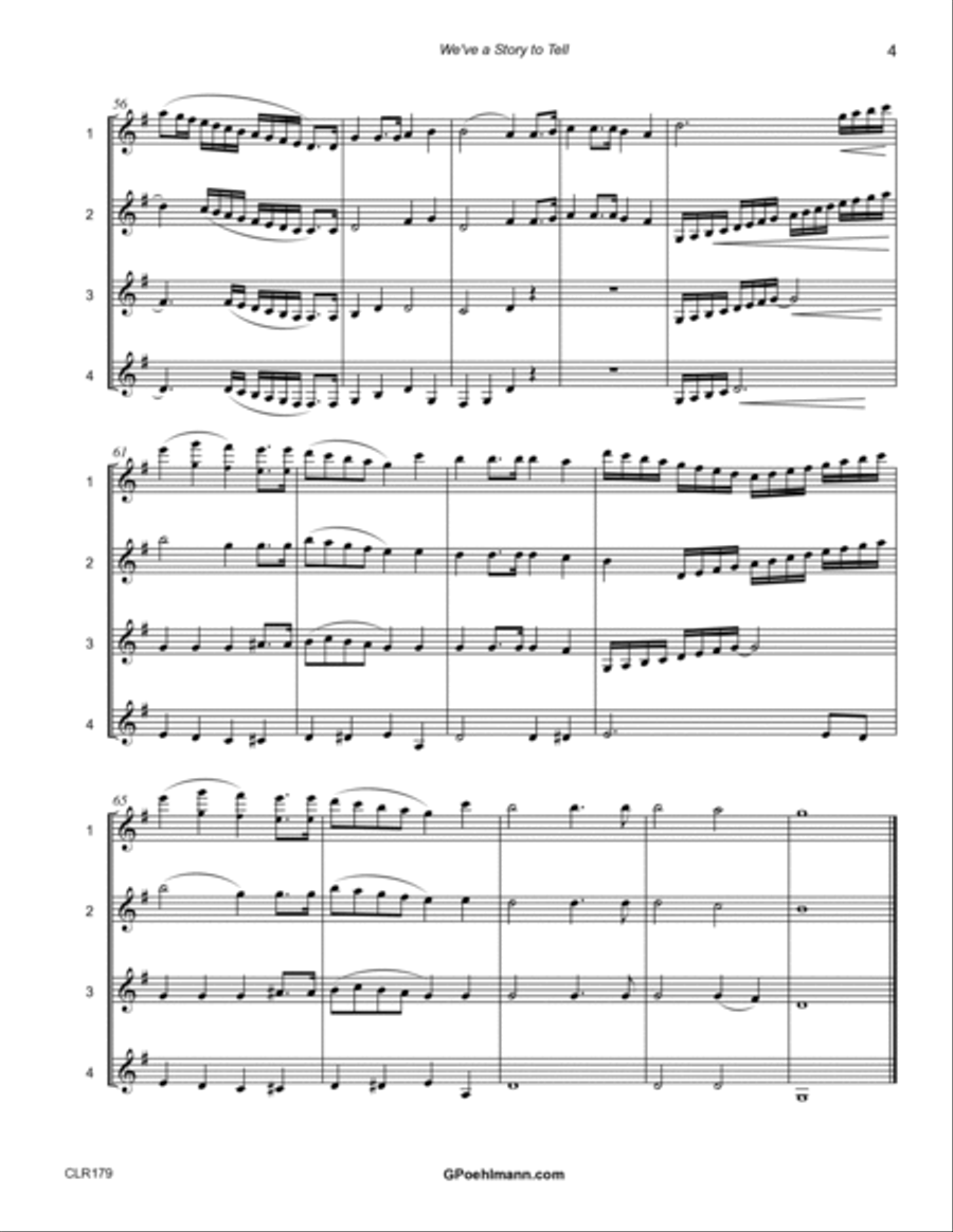 WE'VE A STORY TO TELL TO THE NATIONS - CLARINET QUARTET (unaccompanied) Clarinet Quartet scores gallery preview page 4