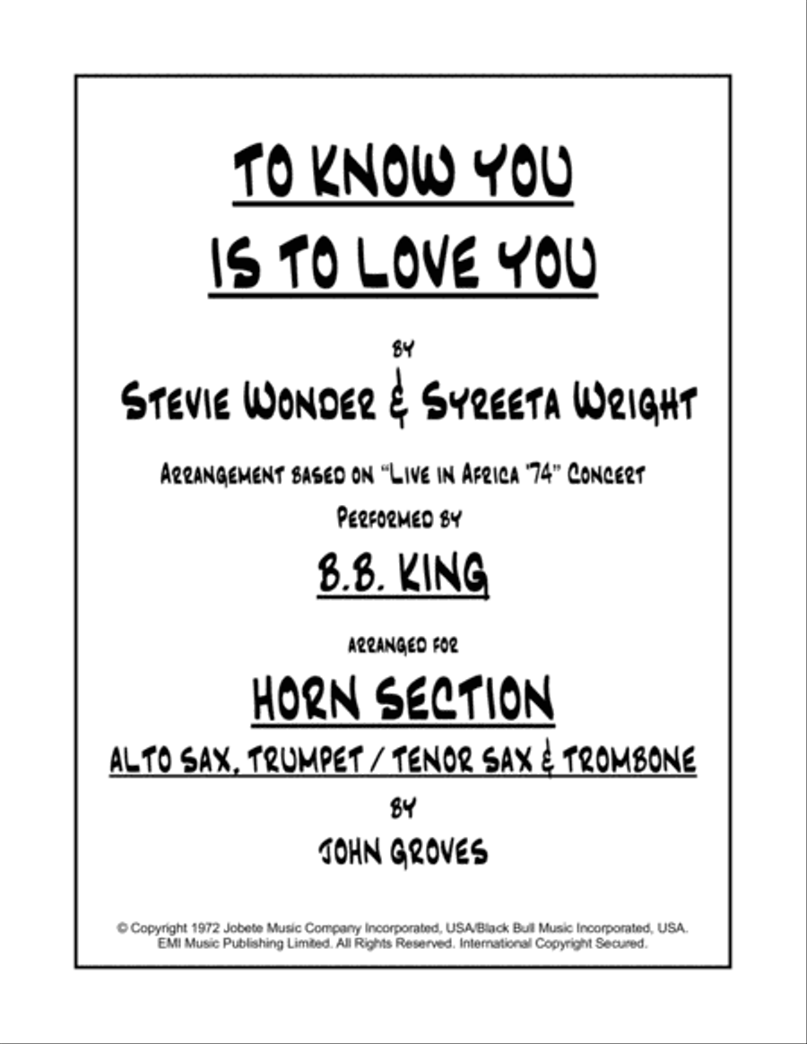 To Know You Is To Love You Small Ensemble scores gallery preview page 1