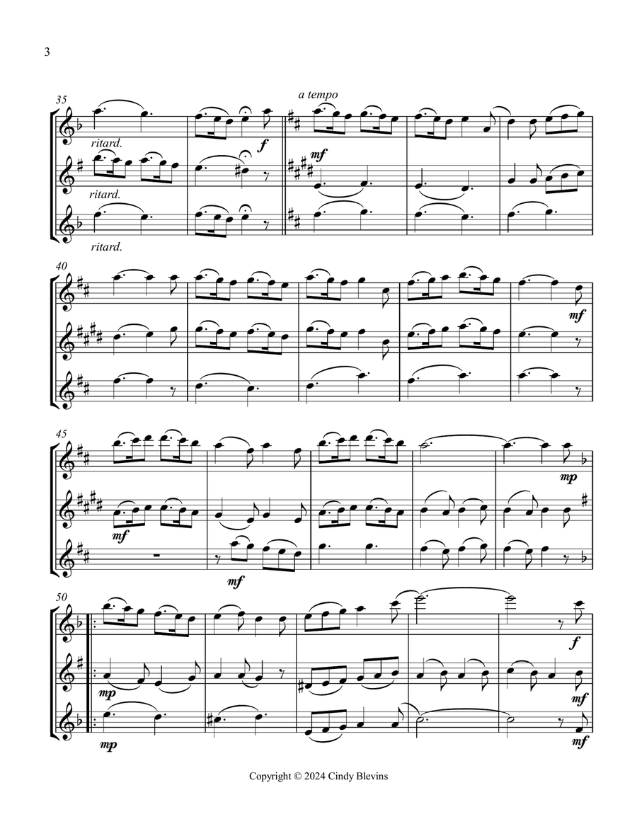 Gesu Bambino, for Flute, Clarinet and Violin Small Ensemble scores gallery preview page 4