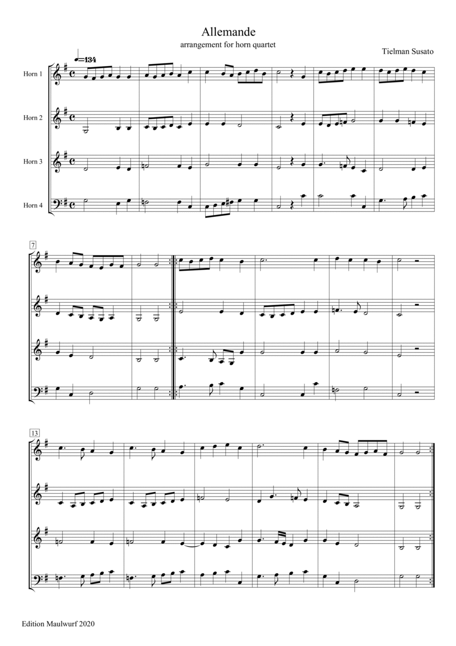 Allemande Brass Quartet scores gallery preview page 1