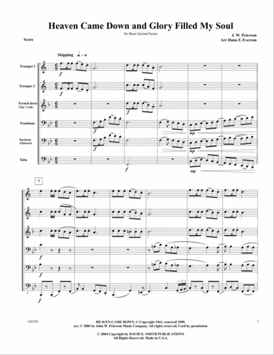 Heaven Came Down And Glory Filled My Soul Brass Quintet scores gallery preview page 1