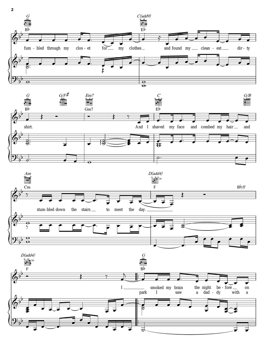 Sunday Mornin' Comin' Down Piano, Vocal, Guitar scores gallery preview page 2