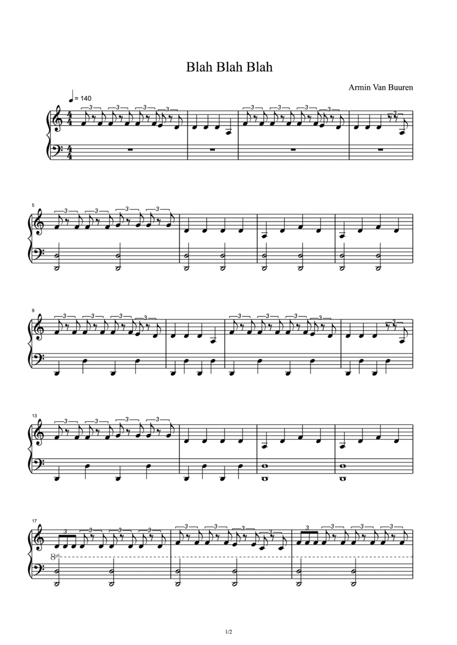 Blah Blah Blah Piano Solo scores gallery preview page 1
