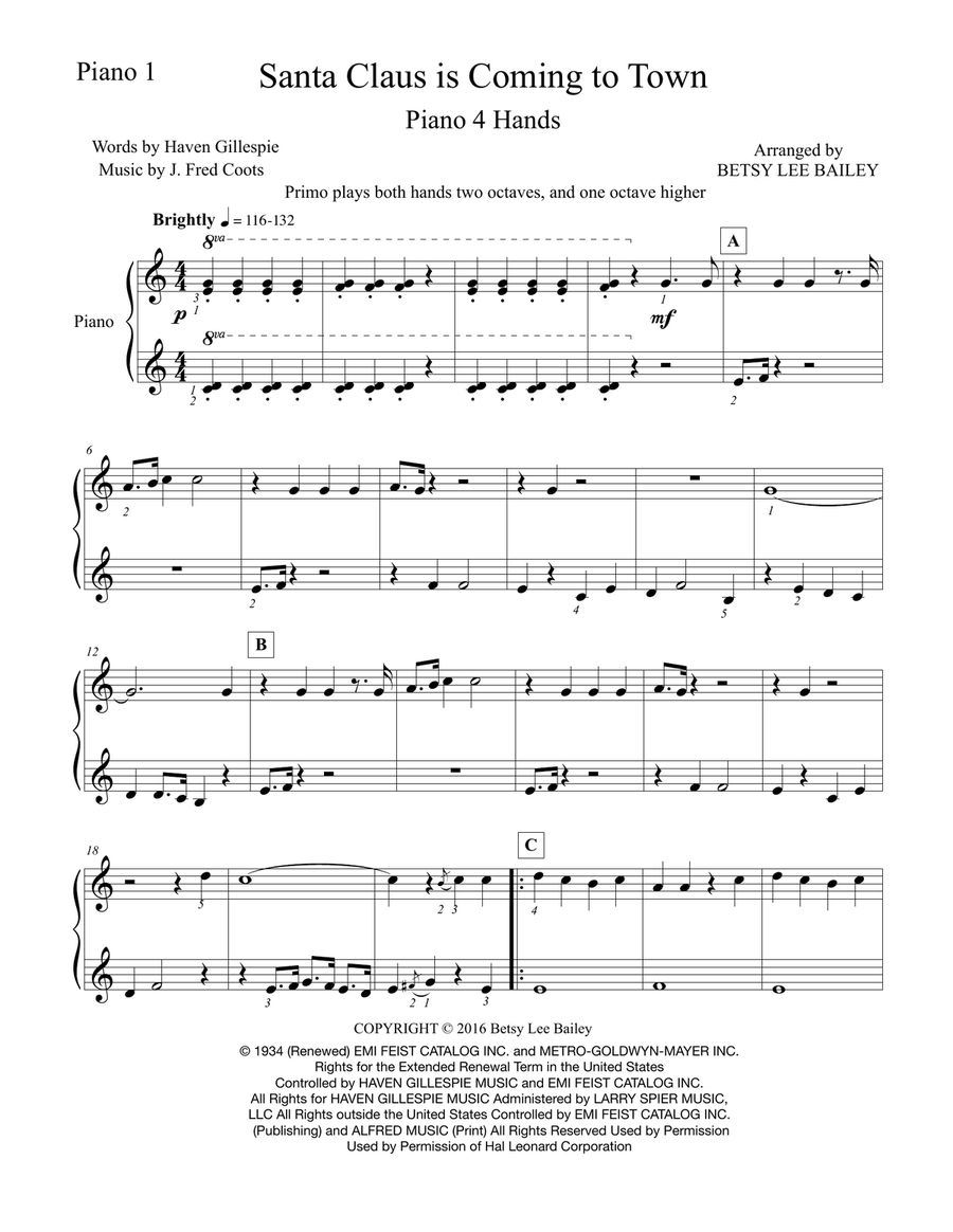 Santa Claus Is Comin' To Town Easy Piano scores gallery preview page 2