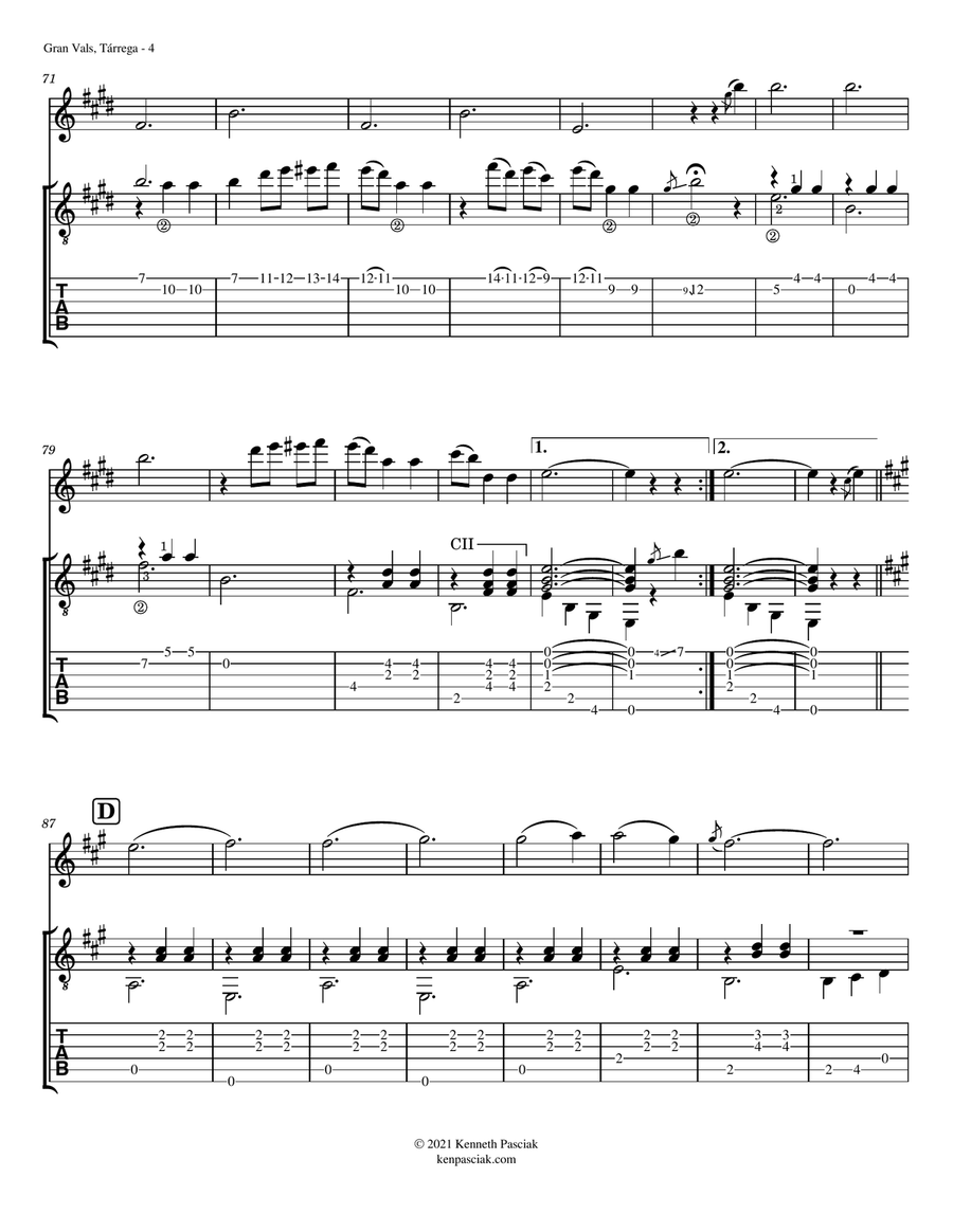 Gran Vals (for Flute and Guitar) Chamber Music scores gallery preview page 6