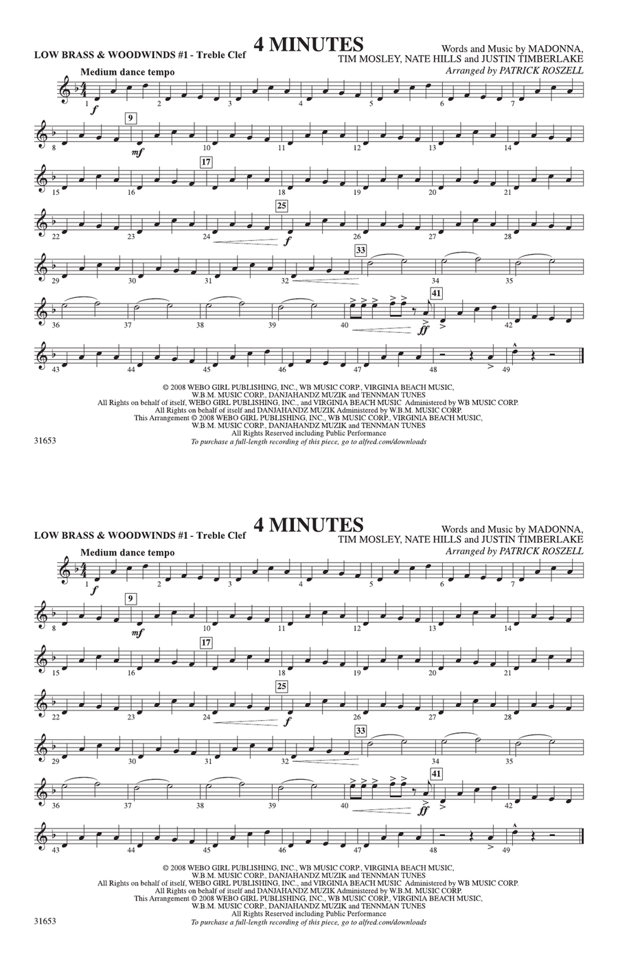 4 Minutes: Low Brass & Woodwinds #1 - Treble Clef