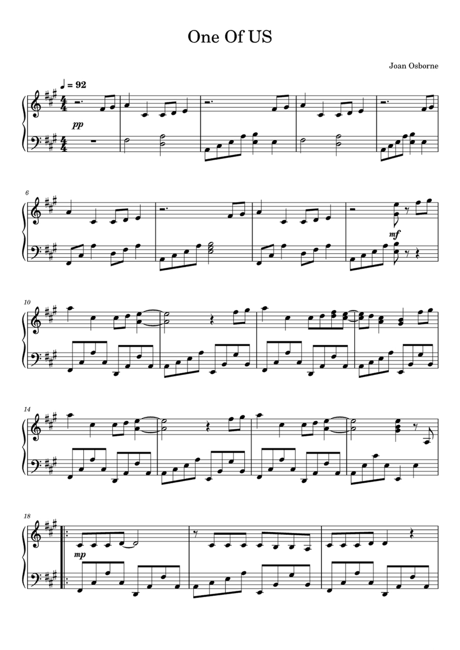 One Of Us Easy Piano scores gallery preview page 1