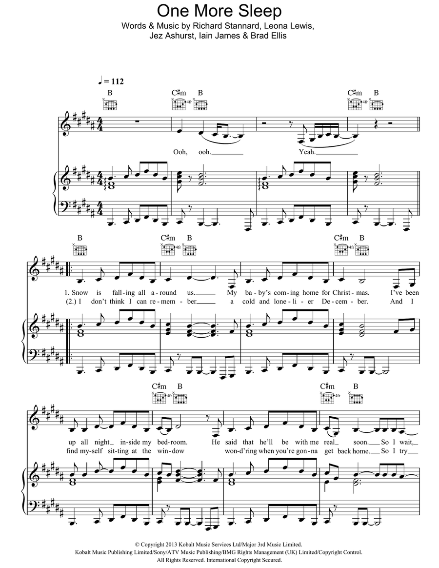 One More Sleep Piano, Vocal, Guitar scores gallery preview page 1