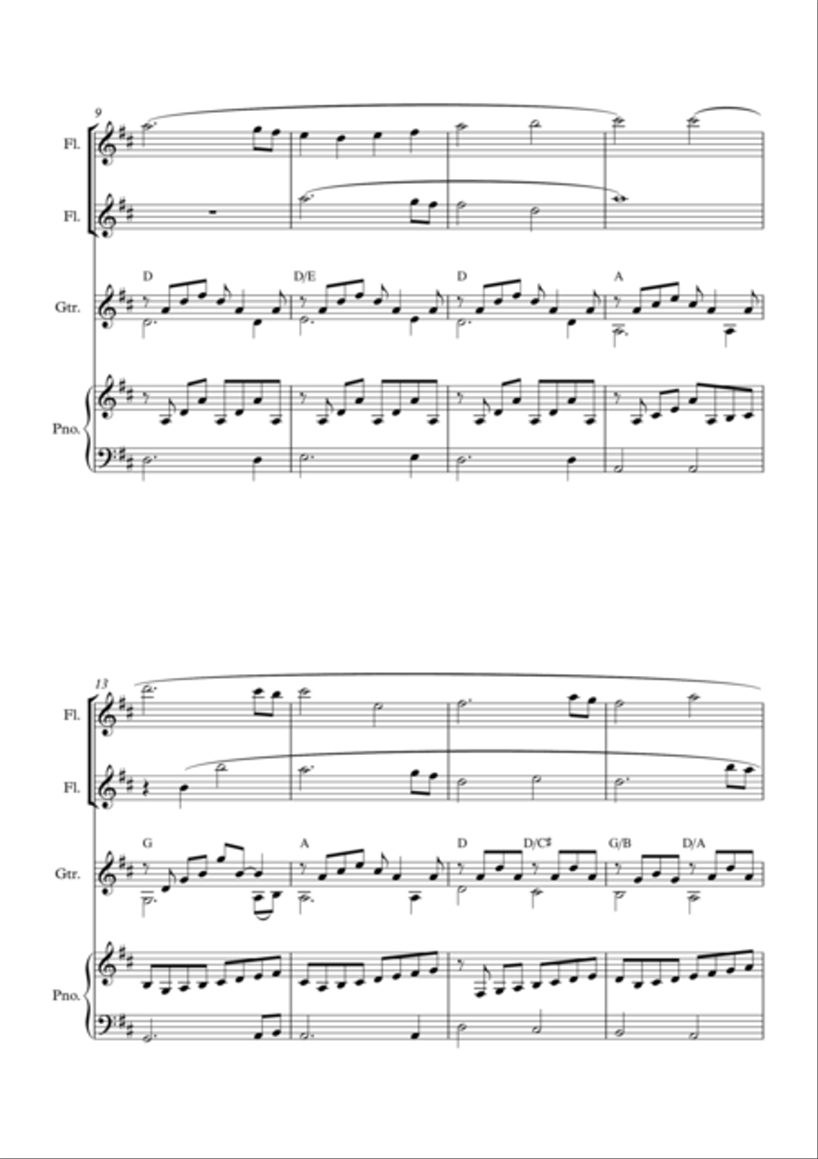 Instrumental Interlude 2'16 for 2 flutes, guitar and/or piano by Simon Peberdy Small Ensemble scores gallery preview page 3