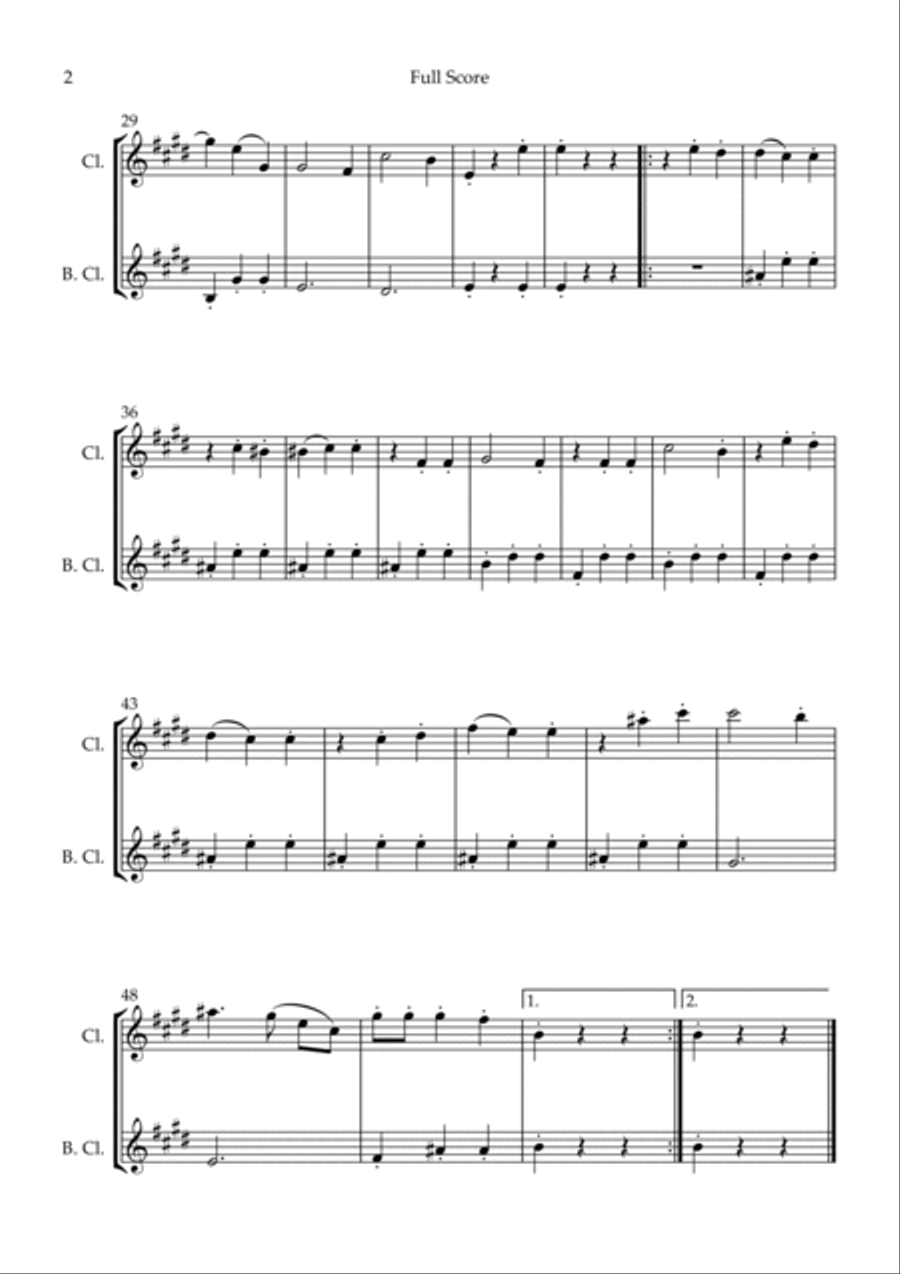 The Blue Danube (Waltz by Johann Strauss) for Clarinet in Bb & Bass Clarinet in Bb Duo Woodwind Duet scores gallery preview page 2